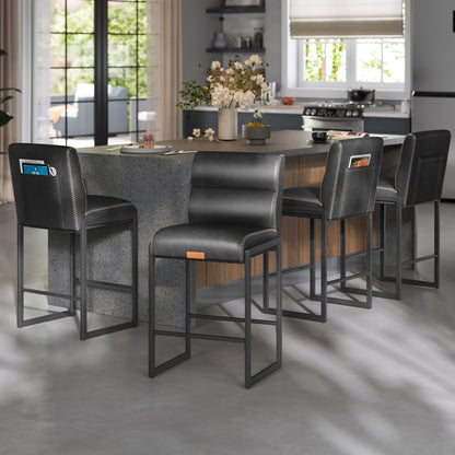 VASAGLE EKHO Collection - Bar Stools Set of 4, Counter Height Stools with Backs, 26.4-Inch Barstools Chairs, Synthetic Leather with Stitching, Mid-Century Modern, Dining Kitchen Island, Ink Black