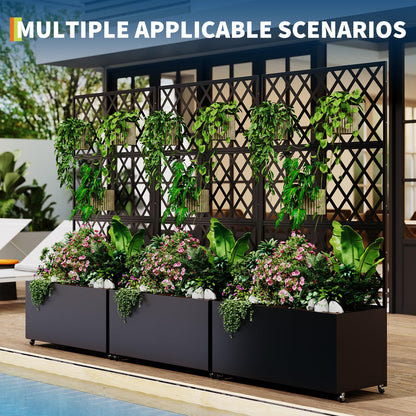 PrecisionAuto Mobile Galvanized Steel Raised Garden Bed with Trellis & Privacy Screen – Large Planter Box with Lockable Wheels & Drainage – Perfect for Vegetables, Vines, Herbs – Outdoor Metal Flower