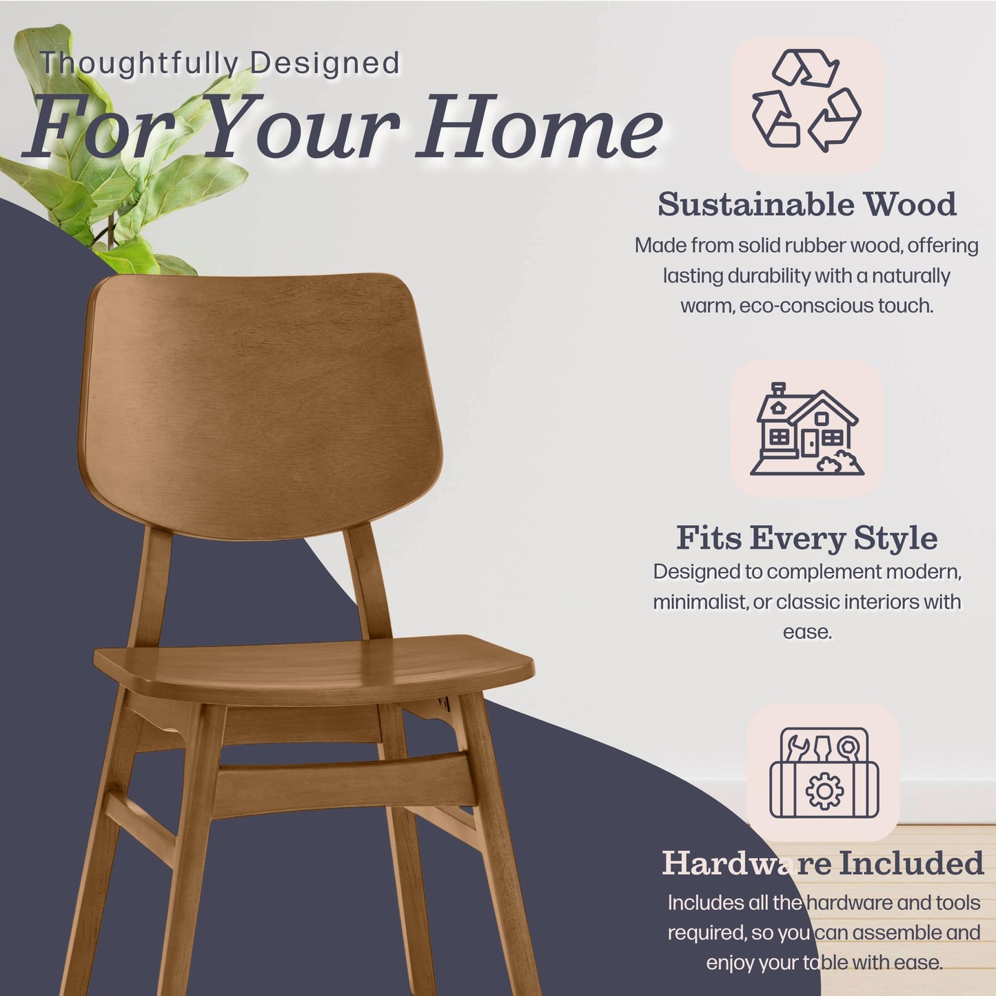 Alaterre Furniture Calais Mid Century Modern Dining Chairs Set of 6 - Solid Wood Chair Set with Armless Design - Mid Century Modern Furniture for Dining Room and Kitchen (Pecan Finish)