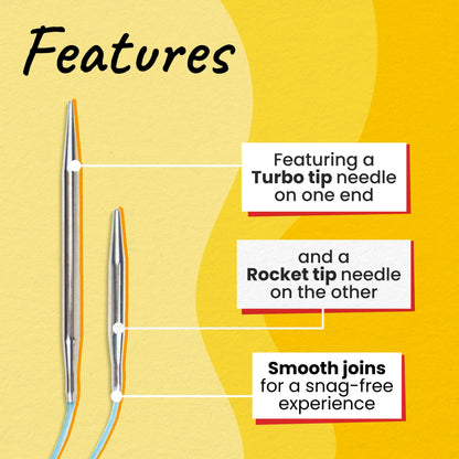 skacel by addi EasyKnit Rocket Circular Knitting Needles, 10 Inch (25 cm) Short Plated Brass Round Needle Set with Flexible Nylon Cord, 3 mm (US Size 2)