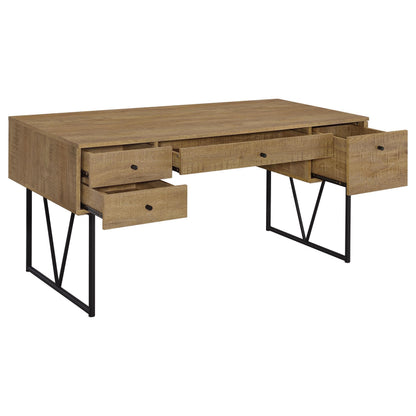 Coaster Home Furnishings - Analiese - Wood - 4-Drawer Writing Desk with Metal Legs, and V-Bracing Profile - Home Office - 63-Inch - Mango - 801851