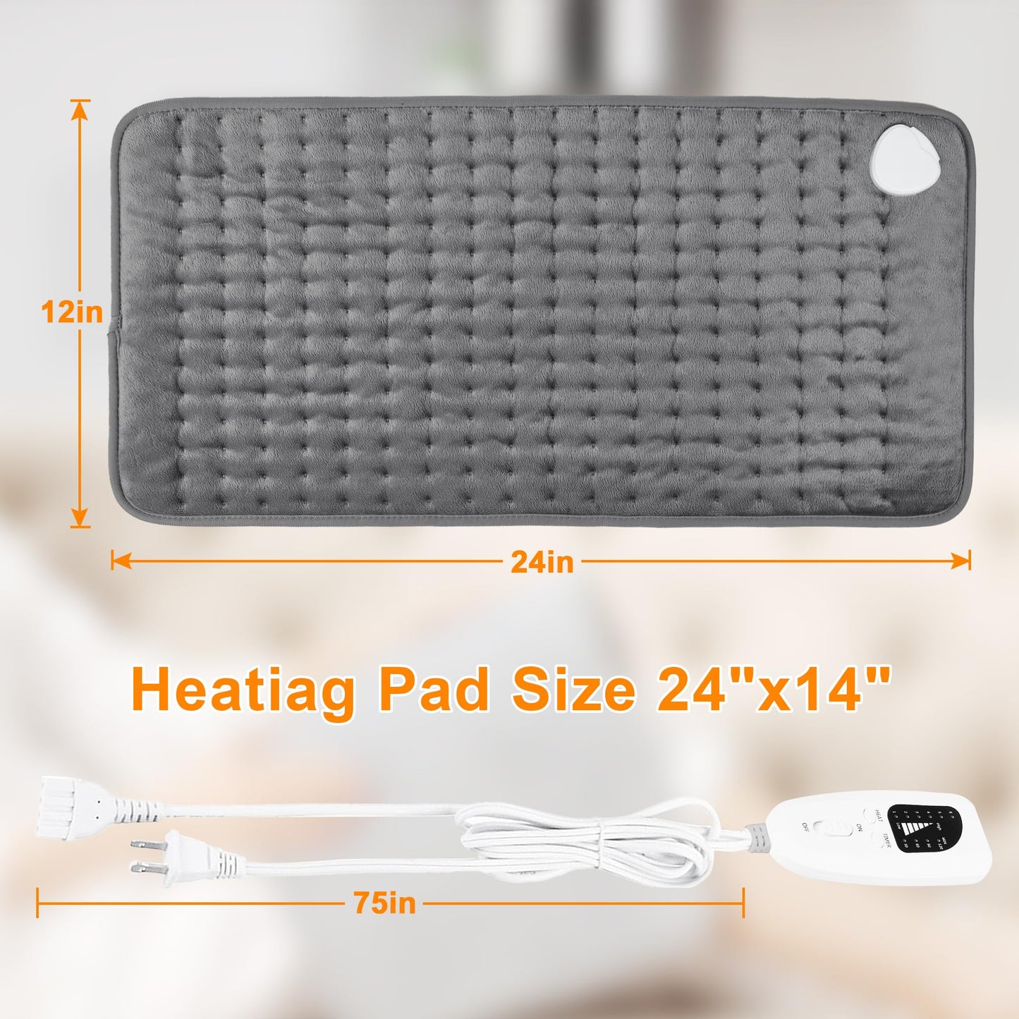 Heating Pad,Electric Heating Pads for Back,Neck,Abdomen,Moist Heating Pad for Shoulder,Knee,Arms,Legs,Dry/Moist Heat & Auto Shut Off,Birthday Gifts for Men and Women(Light Gray, 24''×12'')