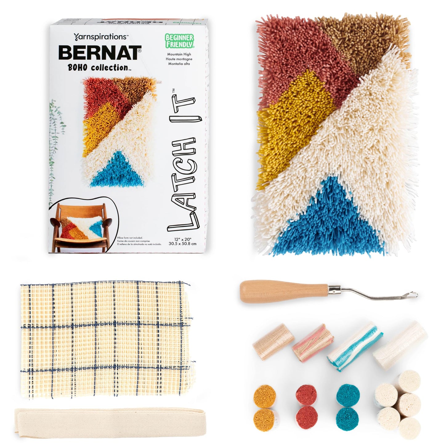 Bernat Latch It Boho Collection Mountain High 1 Pack of 12X20 Kit, Great for Pillows, Wall Hangings and More!