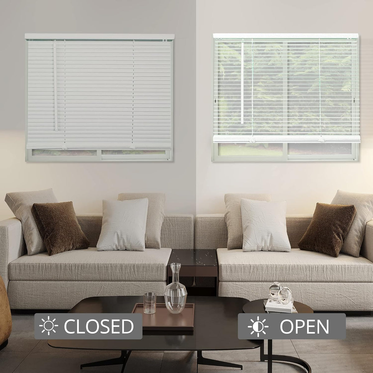 CHICOLOGY Mini Blinds for Windows, Horizontal Gloss White Shades, 23"W X 36"H