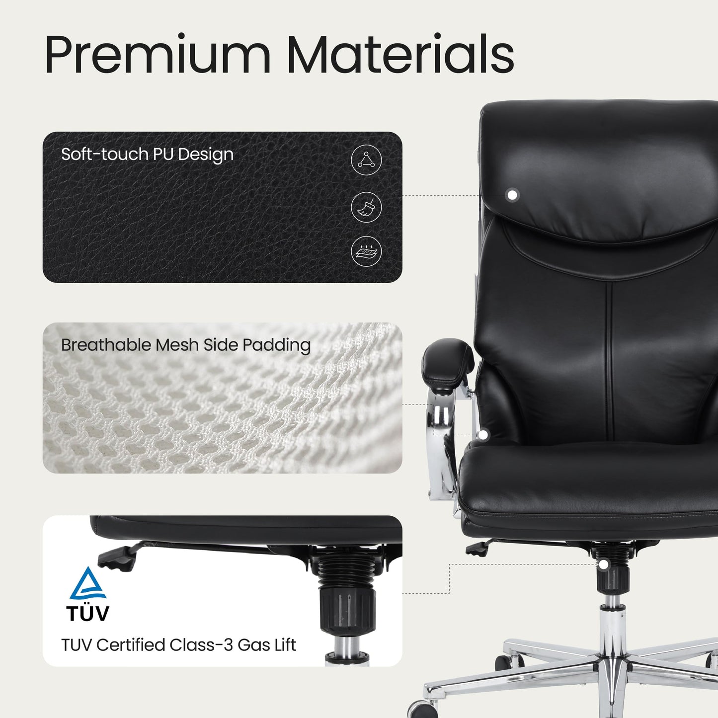 COLAMY High Back Executive Office Chair, PU Leather Computer Desk Chair with Extra Thick Padded Seat Cushion, Quiet Rubber Rolling Casters and Adjustable Tilt Tension for Home Workspace,Black