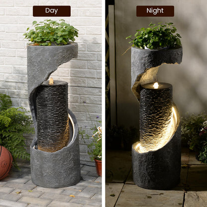 Tankana 35.5" H Water Fountain with Planter, Modern Spiral Waterfall for Outdoor and Indoor, Bubbling Garden Fountain with LED Light for Patio, Deck, and Living Room Corner