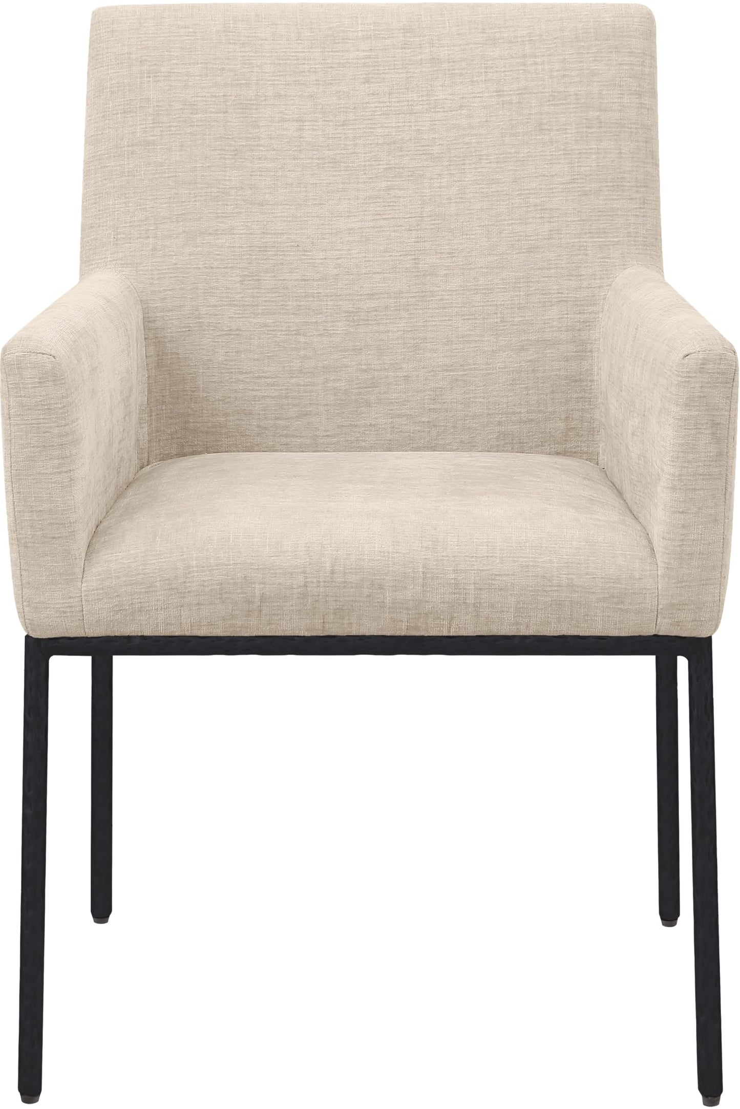 Meridian Furniture 11001Beige-C Reeves Collection Modern | Contemporary Dining Chair with Soft Beige Chenille Fabric, Matte Black Forged Iron Legs & Frame, 24" W x 24.5" D x 34" H, Beige, Set of 2