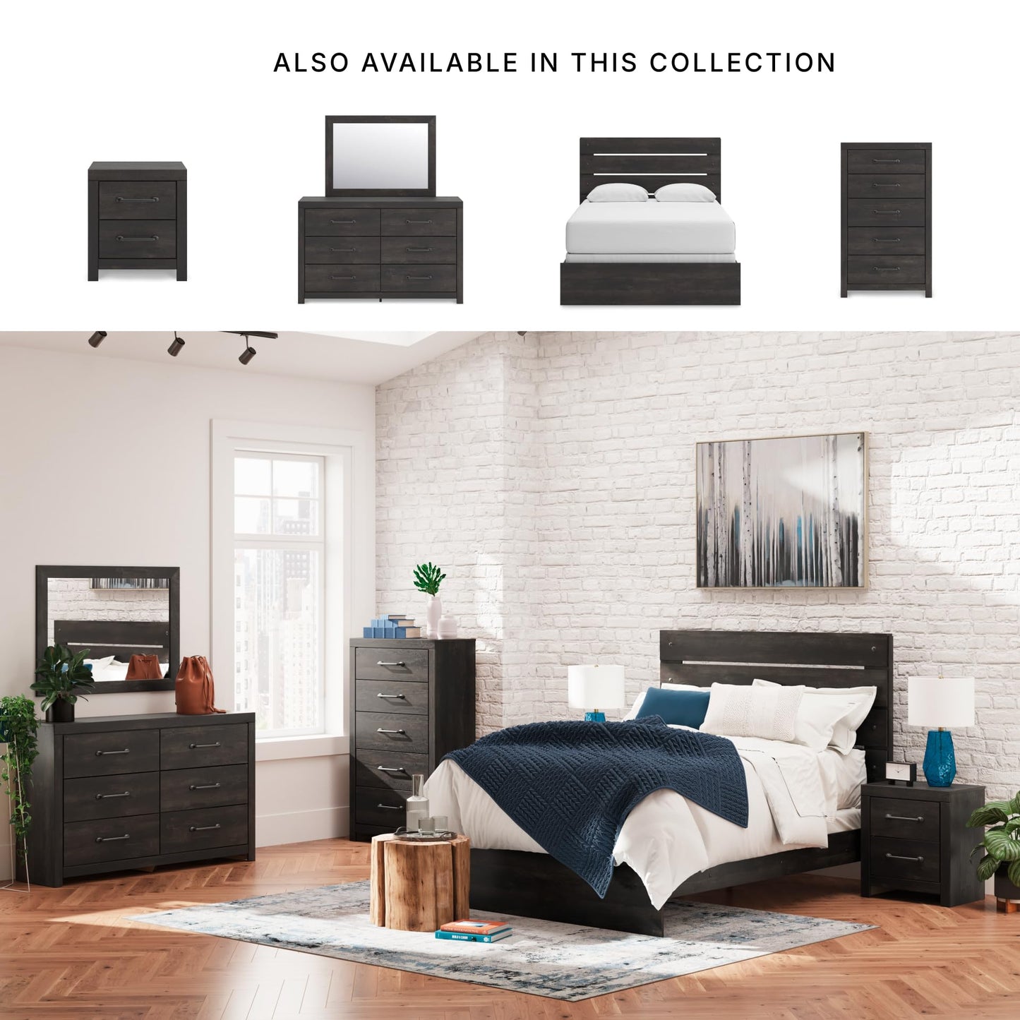 Signature Design by Ashley Delmorta Rustic 6-Drawer Dresser and Mirror with Anti-Tipping Restraint, Black