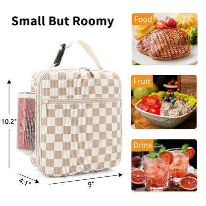 OYLOLA Lunch Box for Women Men Adult Insulated Lunch Bag Women Men Small Reusable Lunchbox for Work Picnic Travel (Beige-Brown Plaid)