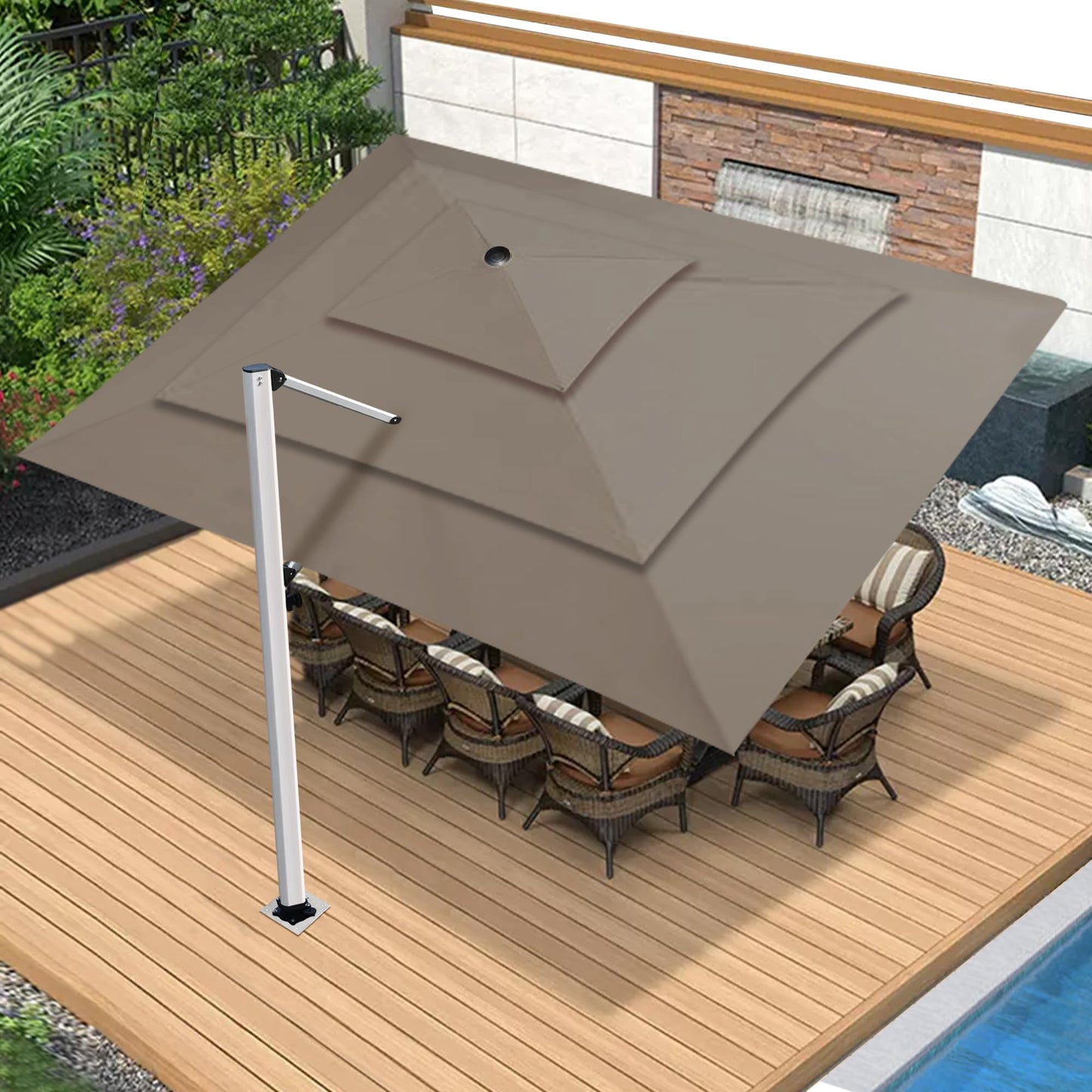 EliteShade USA APOLLO 3-Tier 10x13FT Full Aluminum Cantilever Patio Umbrella for Outdoor Restaurant Garden Courtyard Deck Pool and Marketing with Light (No battery), Taupe
