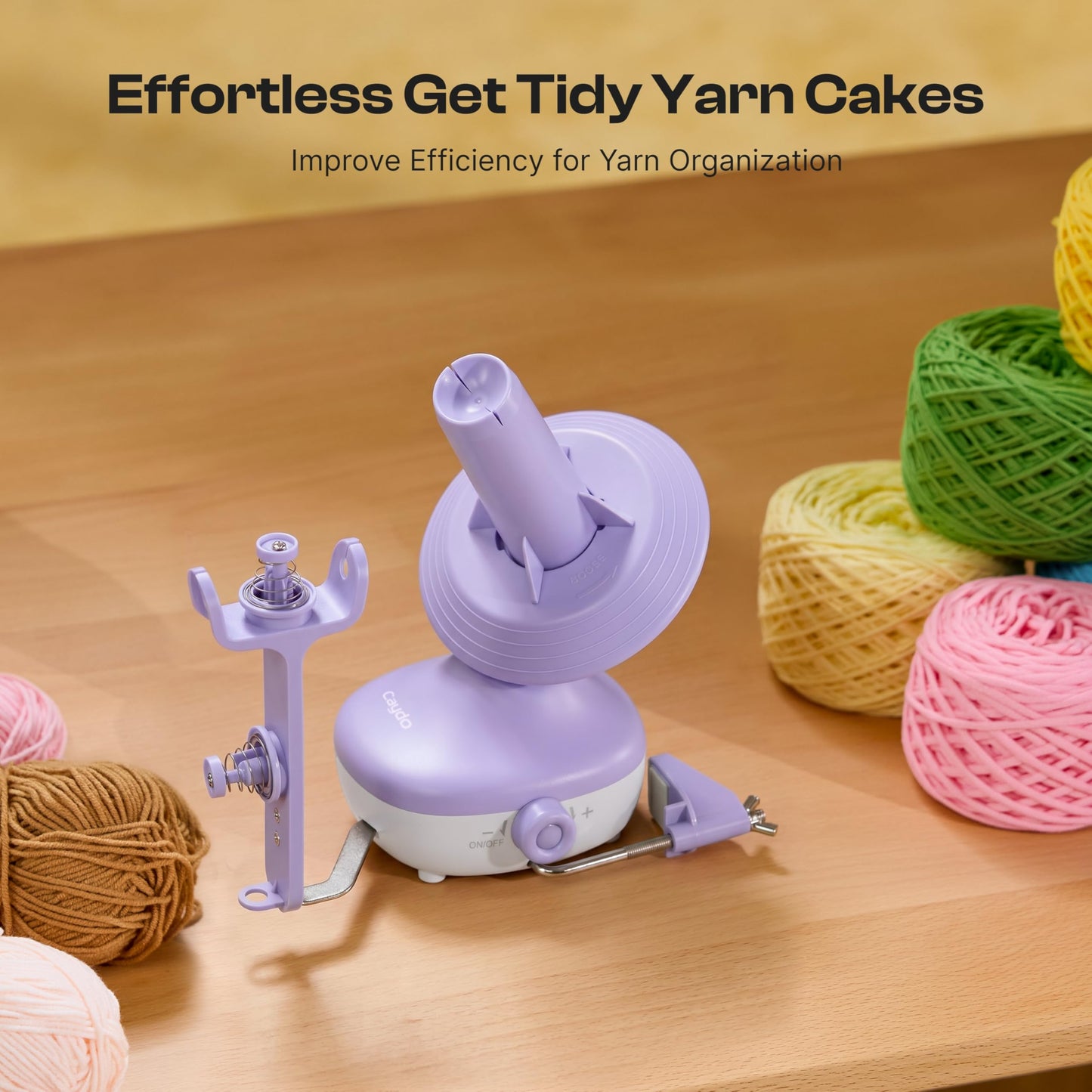 Caydo Electric Yarn Winder, Automatic Yarn Cake Winder with Dual Tension Spring Stepless Speed, Compact 7oz Portable Yarn Winder for Crocheting, Ideal Gift for Crochet & Knitting Lovers(Light Purple)
