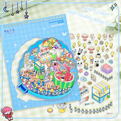 UTOUMON 2 Books Big Size 3D Sticker Scenes Book 16Pcs DIY Make Your Own Scene House Stickers Therapy for Adults Relief Stress Pass The Time (Style 4)