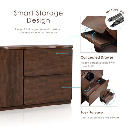 Furniture of America Nazaen II Mid-Century Modern Solid Wood 71-inch Sideboard Buffet Cabinet with Secret Hidden Drawers, Credenzas for Living Room, Dining Room, Office, Rich Walnut