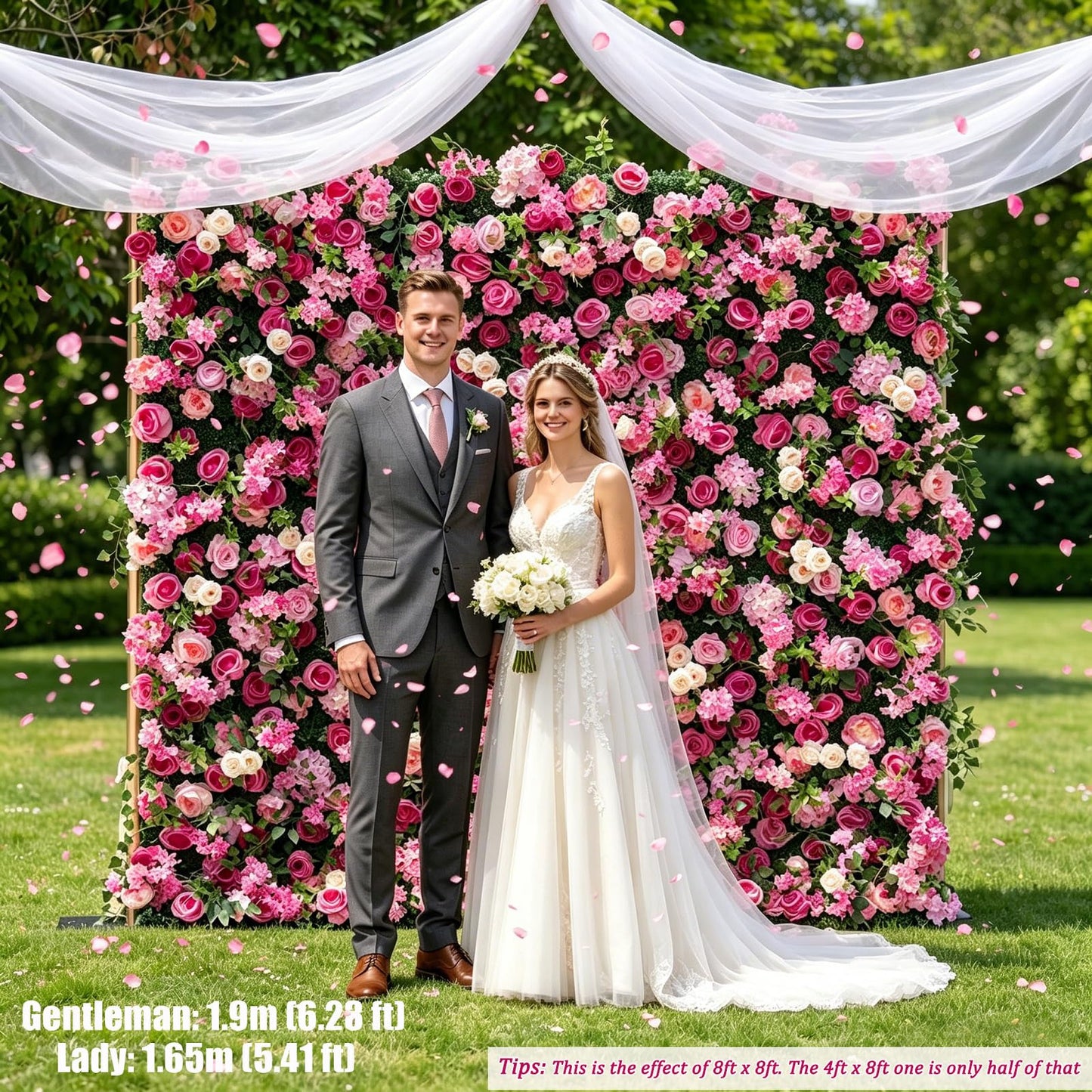 CreateView Artificial Flower Wall Wedding Backdrop, Luxury‌ 3D Silk Floral Party Decor for Wedding Home Hotel Party Baby Show Decor, Quick Assembly/Storage 4 * 8ft (120 * 240cm)