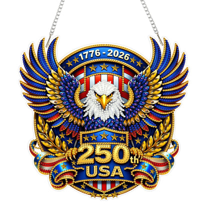 Eiflow USA 250th Anniversary Diamond Art Hanging Kit for Adults Eagle, DIY Patriotic Diamonds Painting Door Hanger Board Kit, Acrylic Diamond Art Painting Pendant Ornament 4th of July