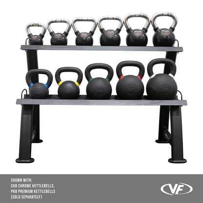 Valor Fitness 2-Tier Kettlebell Storage Rack – Heavy Duty Weight Holder, Organize Gym Equipment, 600 lb Max Weight Capacity for Dumbbells, Kettlebells & Fitness Gear Sports Equipment Organizer