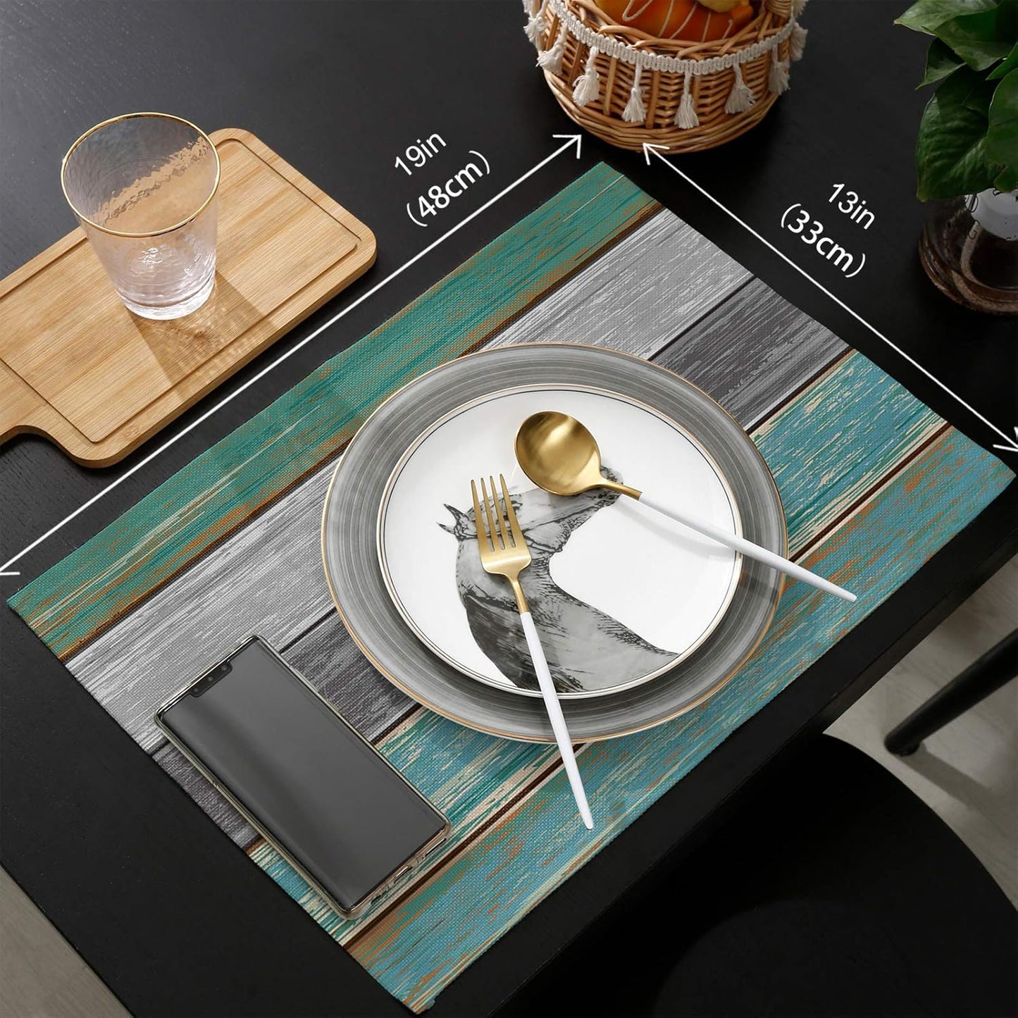 Vandarllin Placemats Set of 6, Retro Rustic Barn Wood Texture, Washable Stain Resistant Table Mats