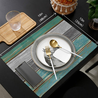 Vandarllin Placemats Set of 6, Retro Rustic Barn Wood Texture, Washable Stain Resistant Table Mats