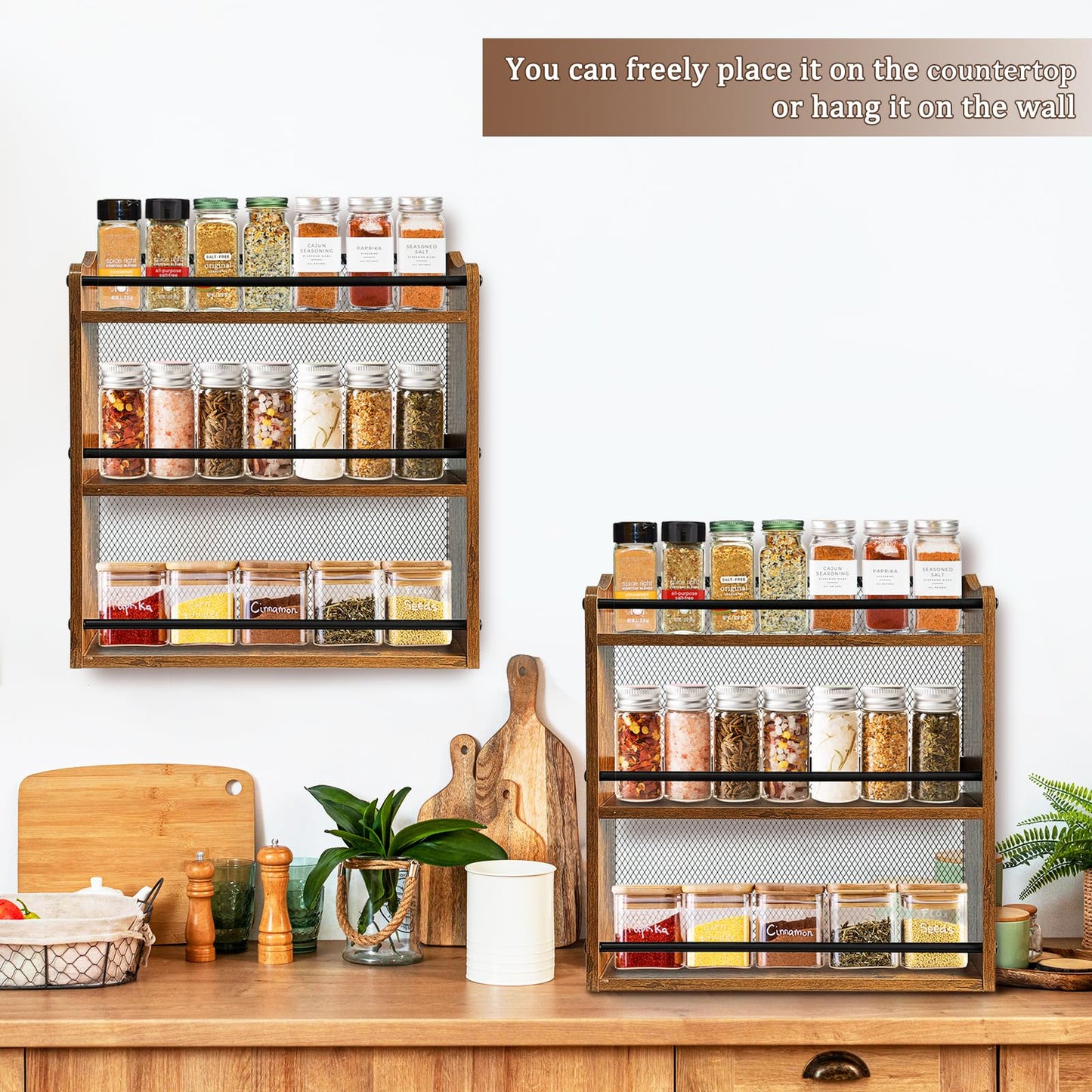 Klxuyuo Spice Rack Wall Mount for Spice Jars & Seasonings, 3 Tier Large Wall Hanging Spice Rack Organizer for Kitchen Cabinet, Pantry Door