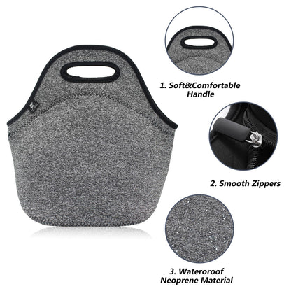LOVAC Insulated Neoprene Lunch Bag for Men,Reusable Lunch Tote,Durable and Waterproof Lunch Bags,Soft and Lightweight (Black-Grey)