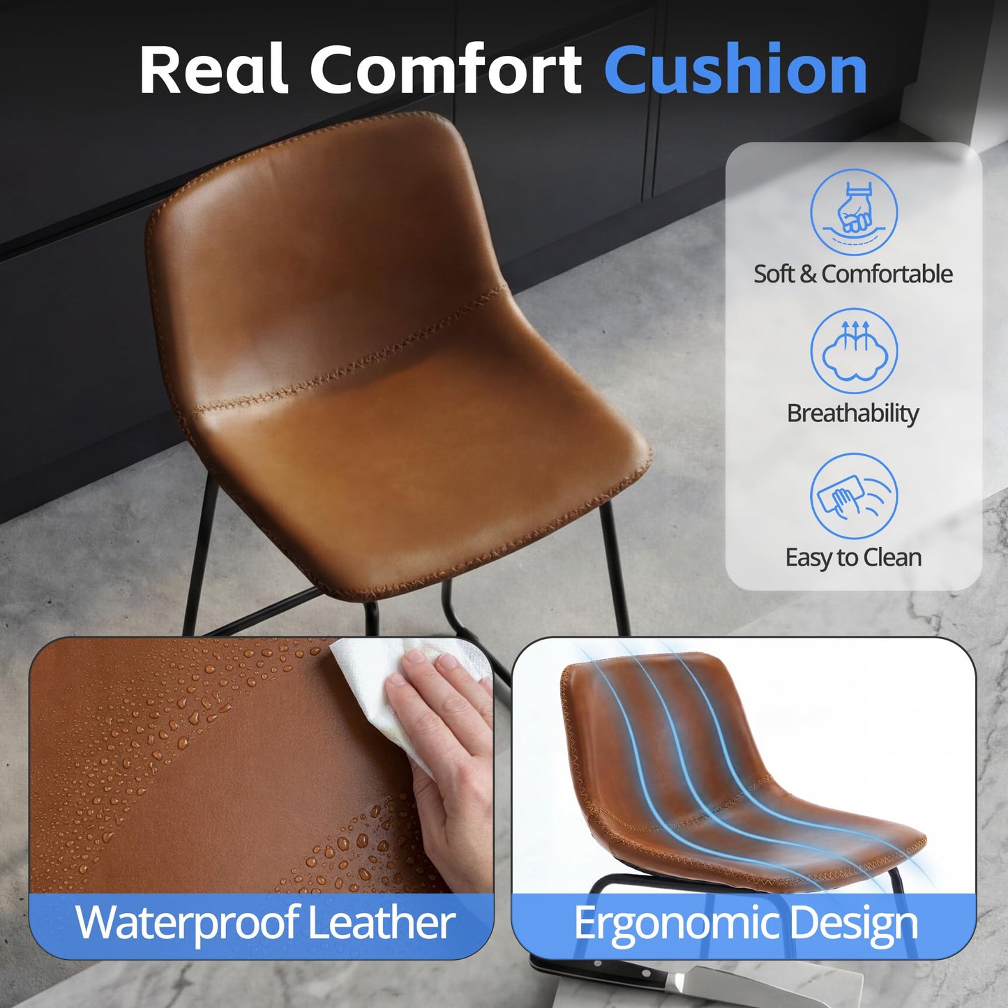 Mistpople Swivel Counter Bar Stools - 26 Inch Counter Height Barstools Set of 6 with Back and Footrest, Modern Faux Leather Armless Bar Chairs with Metal Legs for Kitchen Island, Dining (Brown)