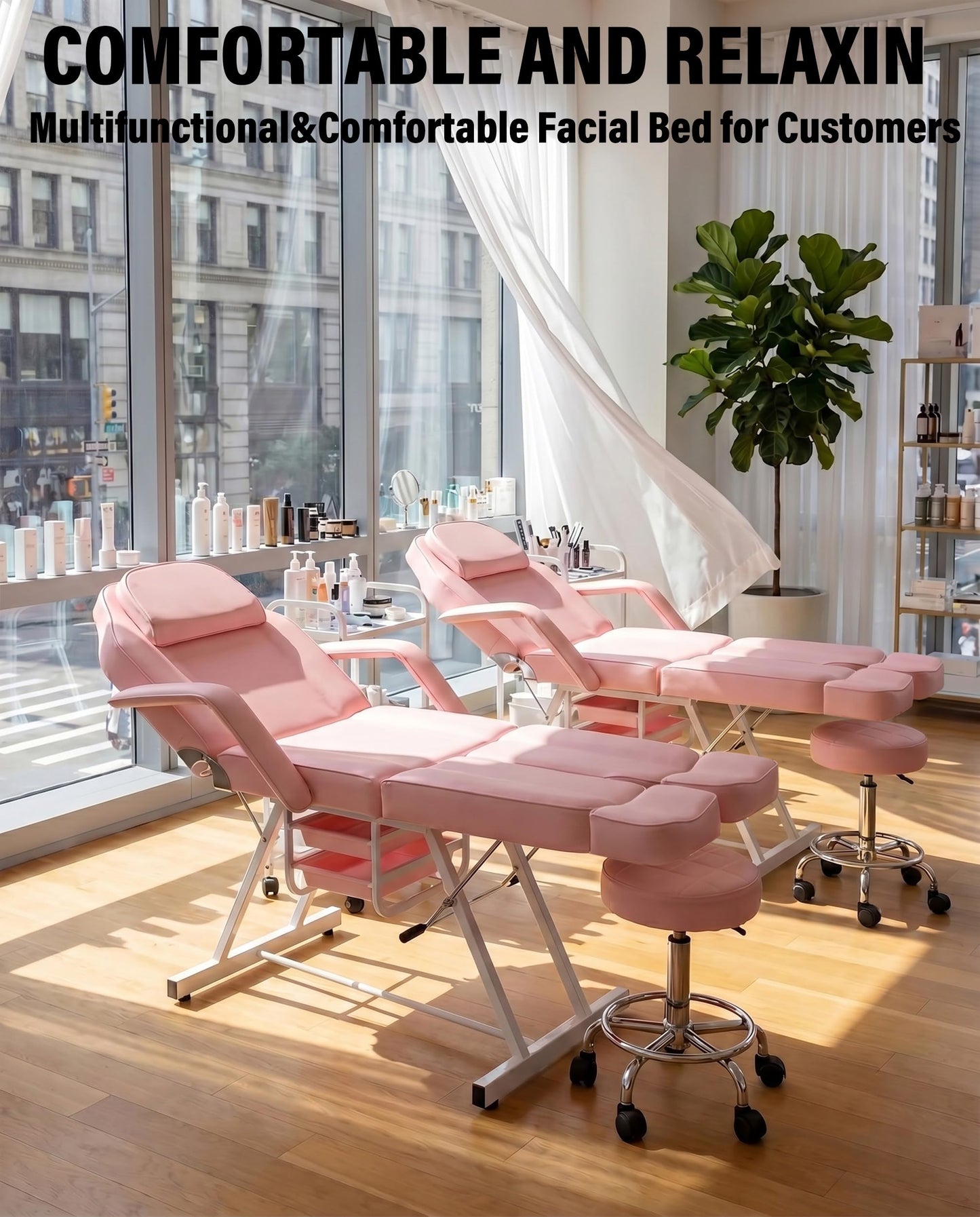 Tythical Pink Tattoo Artist Chair, Split Leg Facial Bed for Client Professional Beauty Lash Massage Bed with Hydraulic Stool & Extension Footrests for Salon Spa Barber Equipment