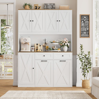 HOSTACK 71"H Kitchen Trash Can Cabinet, 12.5 Gallon Double Pull Out Garbage Can Hutch Cabinet with Trash Bin Storage Holders, 47" Wide Kitchen Pantry with Hidden Garbage Storage for Dining Room, White