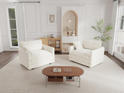 KEIKI 2-Piece Sofa Set with 2 Oversized Chenille Single Sofa, Upholstered Modern Style 2-Seater Lounge Accent Chair Set with 2 Pillow, High-Density Foam Cushions, for Apartment, Living Room, White