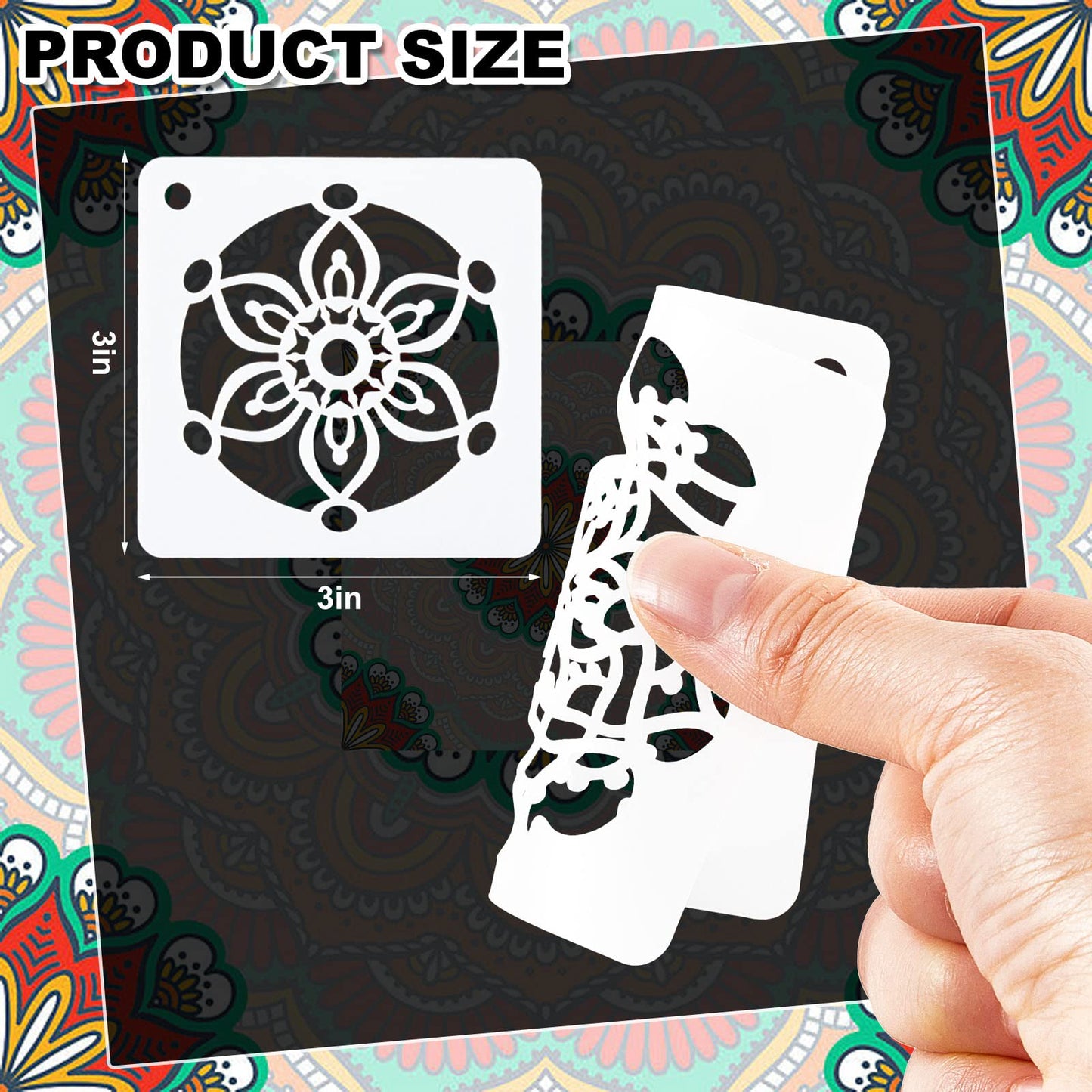80 Pieces Mandala Stencils for Painting 3 x 3 Inch Mandala Painting Craft Stencils Reusable Templates for Wood Rocks Furniture Wall Floor DIY Art Projects Fabric Tile