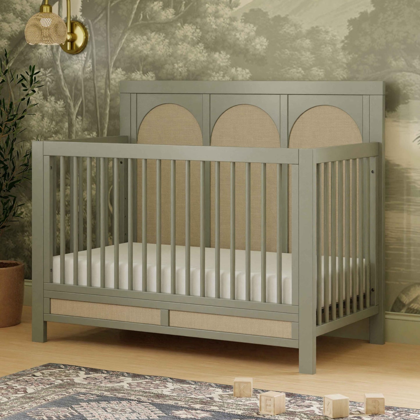 Namesake Eloise 4-in-1 Convertible Crib in French Sage Performance Sand Eco-Weave, GREENGUARD Gold Certified