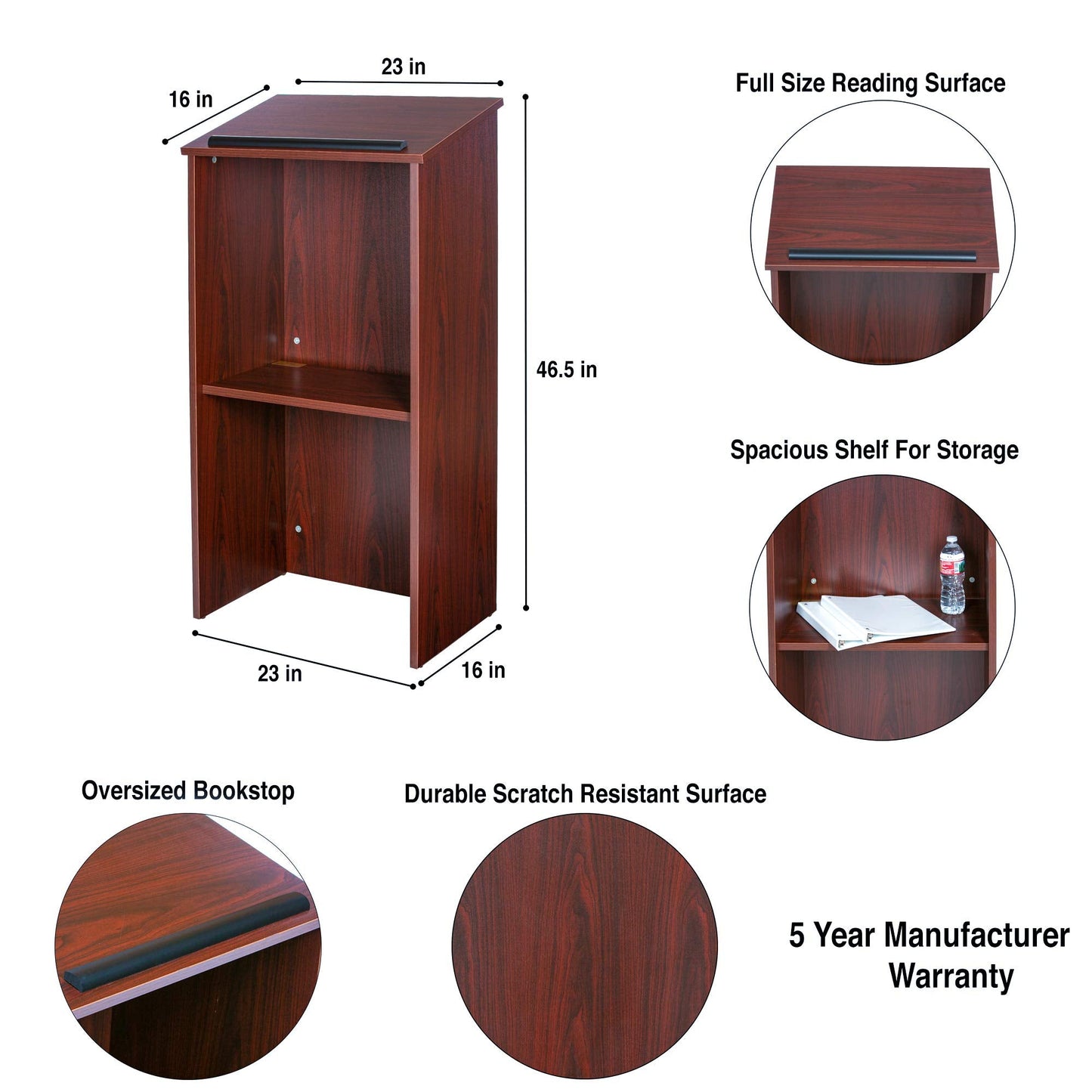 OEF Furnishings CoreEssential Series Commercial-Grade Floor-Standing Lectern (Mahogany)