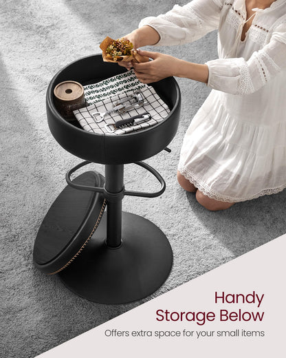 VASAGLE EKHO Collection - 360° Swivel Bar Stools Set of 4, Height Adjustable Barstools with Storage, Synthetic Leather with Stitching, Mid-Century Modern, Kitchen Bar, Easy Assembly, Ink Black