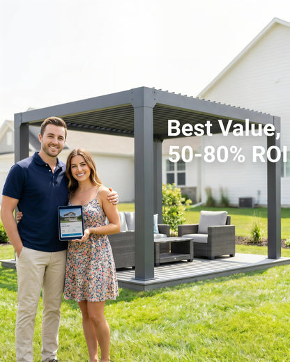 10x12 FT Louvered Pergola, Modern Style Outdoor Pergola with Adjustable Louvered Roof, Reinforced Aluminum Frame, Integrated Drainage System, Hardtop Gazebo for Patio, Deck (Gray)