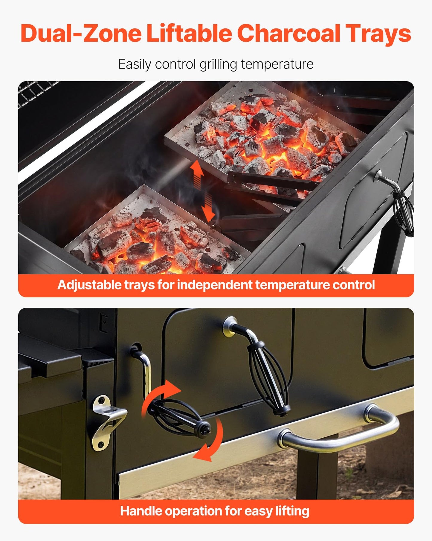 VEVOR Charcoal Grill, 780 sq.in. Extra-Large Charcoal Barbecue Grill with 2 Liftable Charcoal Trays & Folding Side Tables, High-Temp Powder-Coated Steel BBQ Cooking Grills for Patio Backyard Parties