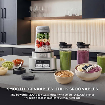 Ninja Foodi Blender - Personal Smoothie Maker with Hybrid Blades & To-Go Cups | 1200 Peak Watt | Silver