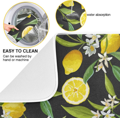 ALAZA Yellow Lemon on Black Dish Drying Mat, Absorbent Microfiber Large Drying Pad for Kitchen Counter