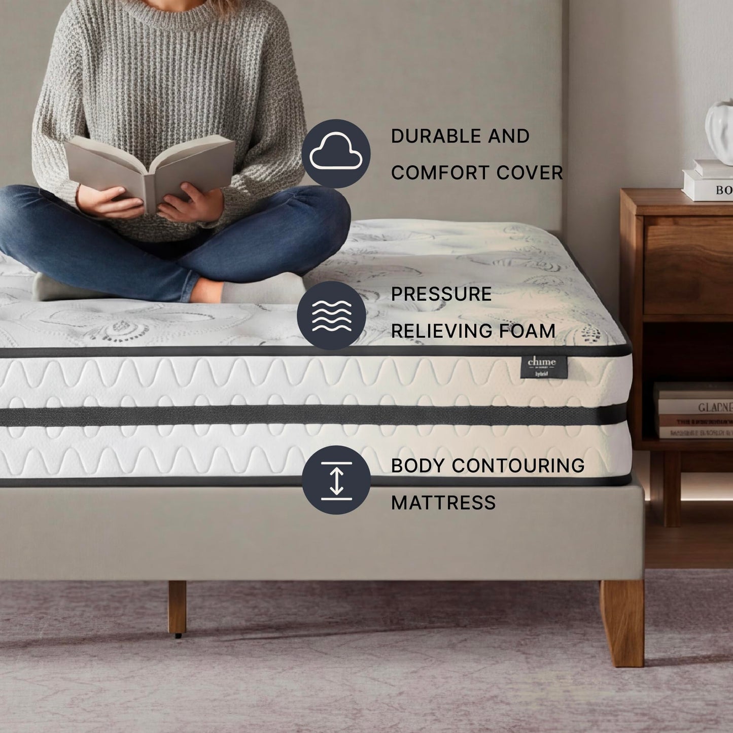 Signature Design by Ashley King Size Chime 10 Inch Medium Firm Hybrid Mattress with Cooling Gel Memory Foam for Pressure Relief, Fiberglass-Free, Mattress In A Box