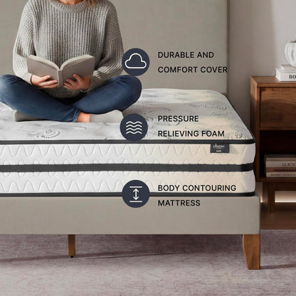 Signature Design by Ashley King Size Chime 10 Inch Medium Firm Hybrid Mattress with Cooling Gel Memory Foam for Pressure Relief, Fiberglass-Free, Mattress In A Box