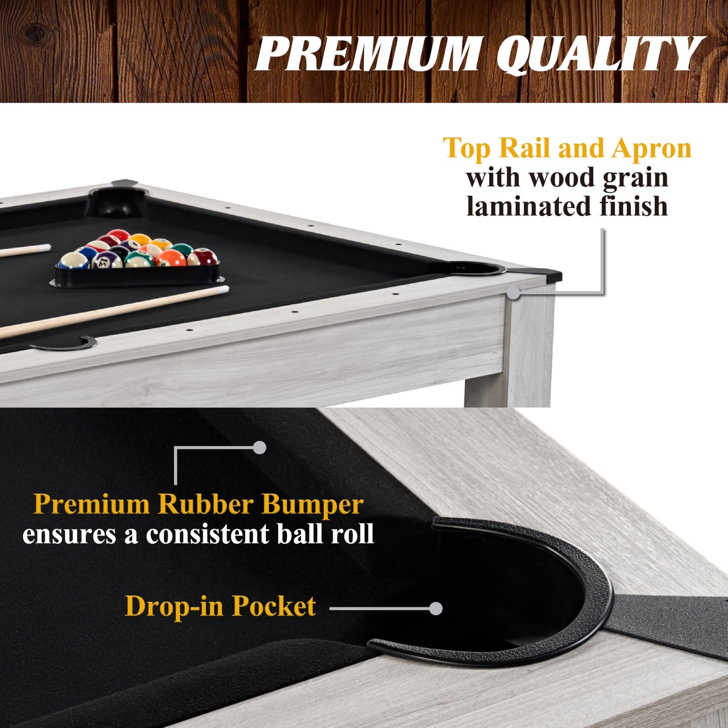 Barrington Billiards Monteray 7’ Drop Pocket Pool Table, 3-in-1 Dining Top & Table Tennis with Game Accessories & Rolling Storage Caddy, Perfect for Family Game Rooms