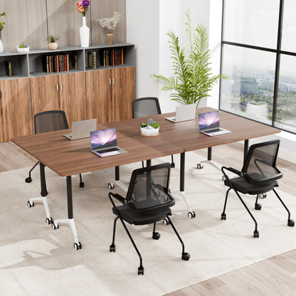 Folding Conference Table, Conference Room Tables with Wheels Foldable Large Rectangle Meeting Seminar Table for 6-12 People, Flip Top Mobile Training Table for Office Classr (4, Walnut 2, 55.1in)