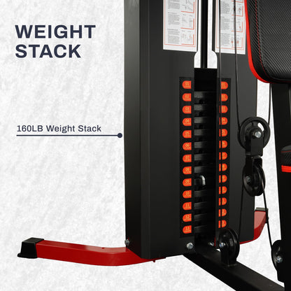 Fitvids Multifunctional Home Gym Equipment with 160 lbs Weight Stack, Full Body Workout Weight Machine, Strength Training Exercise Equipment with Pulley System & Leg Press, All-in-One Workout Station