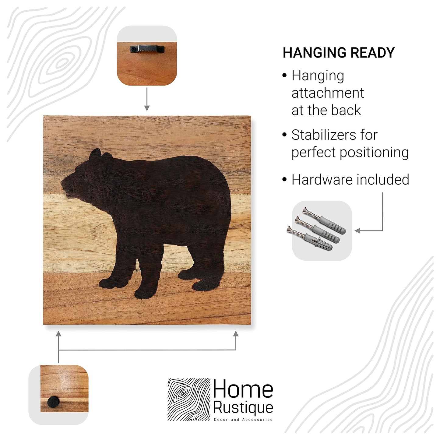 HomeRustique Real Wooden Cabin Decor with Bear, Deer and Moose (Set of 3) - Woodland Rustic Cabin Wall Decor & Art for Home, Living Room, Hunting Theme, Mountain Lodge or Bathroom