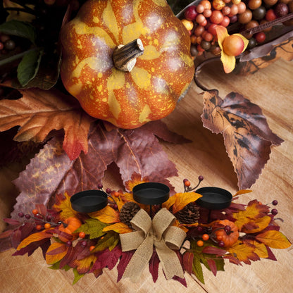 Svndlyn Thanksgiving Centerpiece with 3 Candle Holders,Fall Harvest Decor,Autumn Fall Maple Leaves Pumpkin Berry Candle Holder for Tabletop Display Table Kitchen Thanksgiving Décor,Harvest Festival