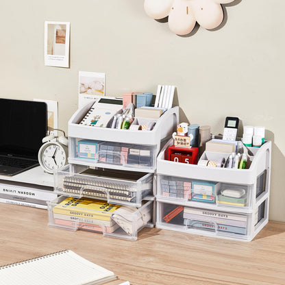 Desk Organizer with 4 Drawer Storage, Desktop Drawers Organizer for Office/School Supplies, Plastic Stationary Makeup Organizer, Desk Storage Box Organizer for Office, School, Bathroom