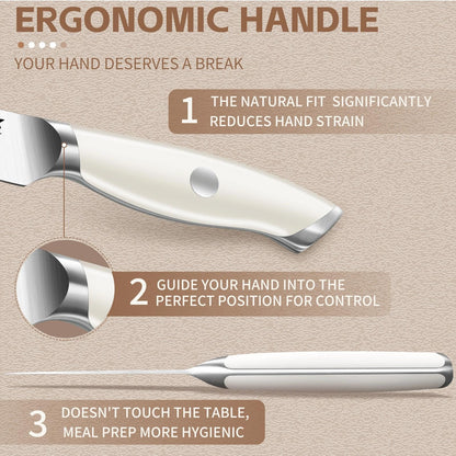 Huusk Paring Knife Ultra Sharp, 3.5" Small Kitchen Knife with Ergonomic Ivory White Handle Fruit Knives for Peeling Coring Cutting Present Gift to Men Women