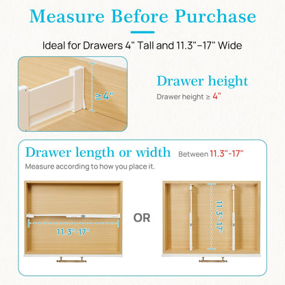 Vtopmart Drawer Dividers for Clothes 8 Pack, Adjustable 4" High Expandable from 11.3"-17" Dresser Drawer Organizer, Plastic Drawers Separators for Dresser, Baby Clothes, Kitchen and Office Storage