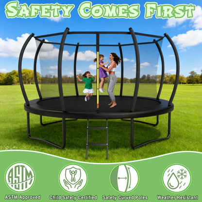 14FT Trampoline Outdoor for Kids with Safety Enclosure Net and Ladder, ASTM Approved Recreational Trampoline, Rust-Resistant Frame