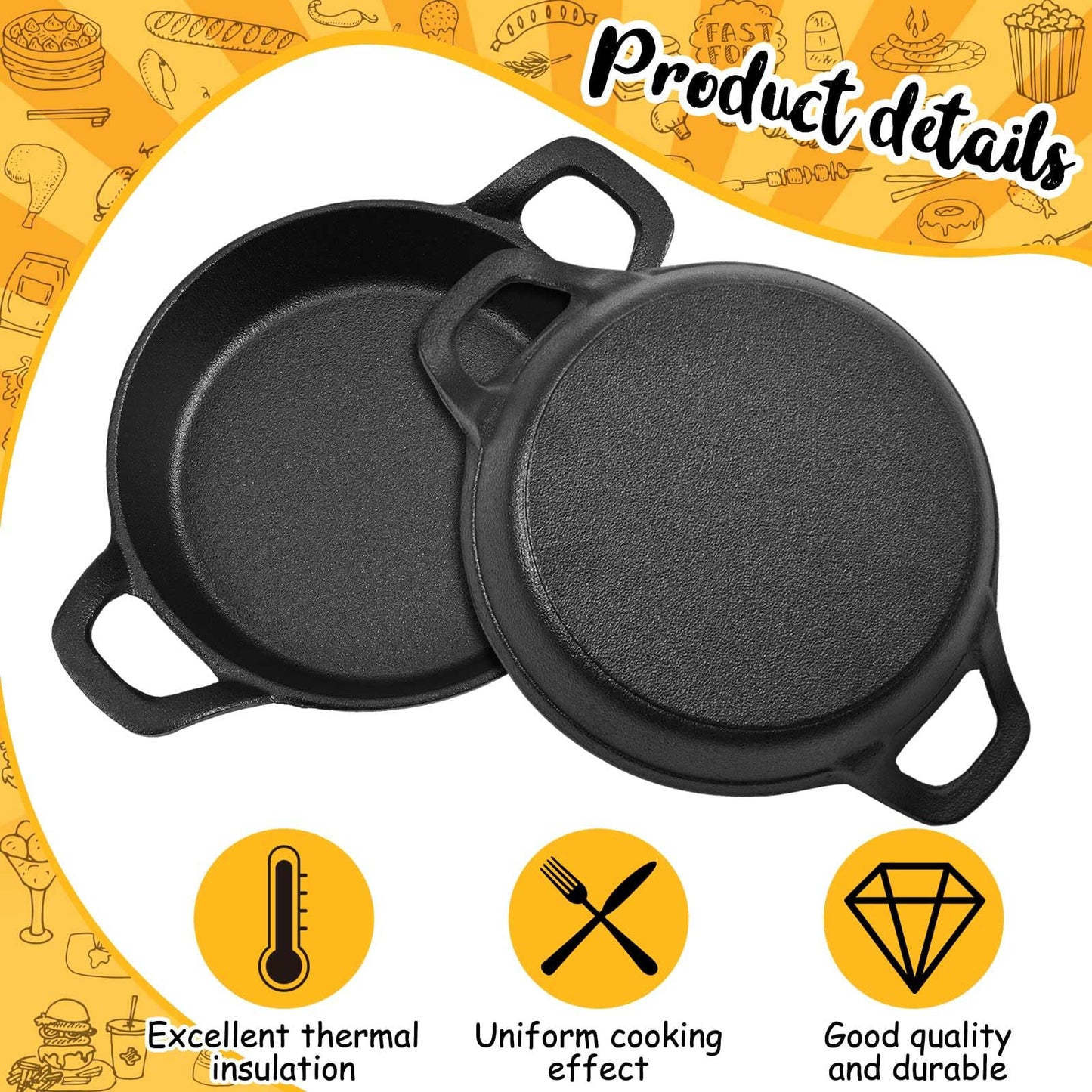 Ziliny Mini Cast Iron Skillets 6.3 x 6.3 x 1.5 Inch Cast Iron Pan Small Ramekin Set Black Casserole Dish Cookware Oven Safe Mini Skillets for Kitchen Indoor Outdoor Picnic (6 Pack)