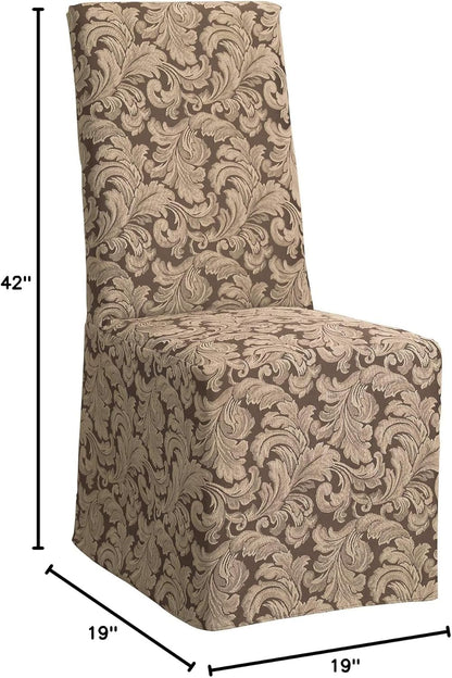 SureFit Scroll Dining Chair Slipcover - Long Skirt and Back Ties, Full Length Relaxed Fit High Back Chair Cover