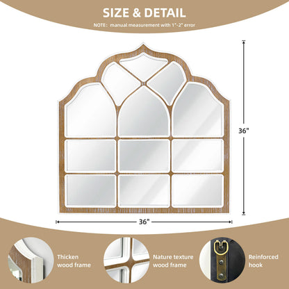 XGGJWW 36x36 Inch Window Pane Wall Mirror, Farmhouse Gothic Arched Mirror, Rustic Decorative Cathedral Mirror for Living Room Entryway Home Decor